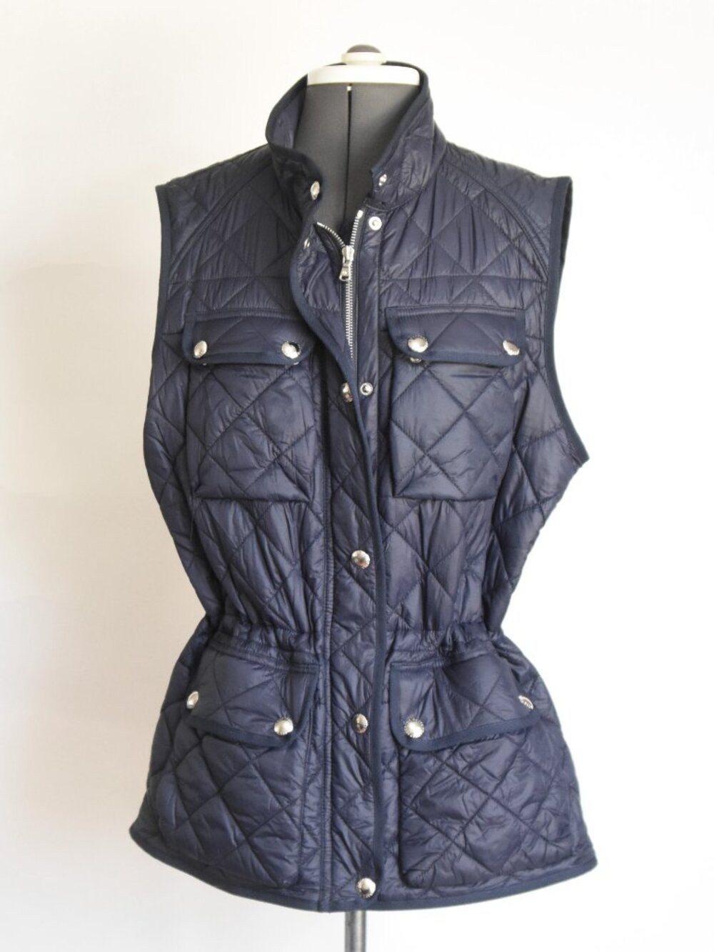 Lauren Ralph Lauren Quilted Utility Vest Navy Blue Snap Pockets Women's XL - Picture 5 of 6